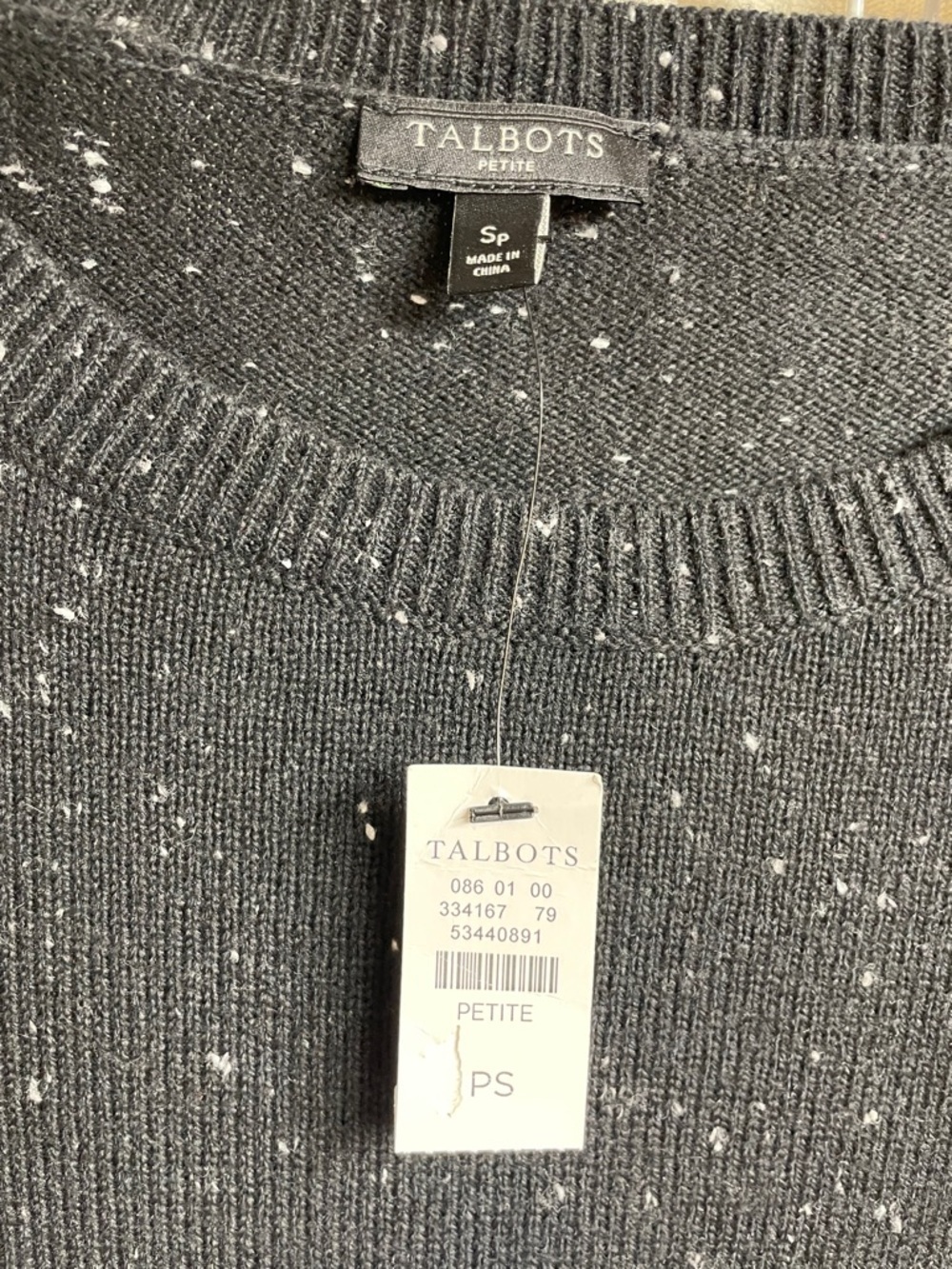 Talbots Black Speckled Knit Tie-Waist Long Sleeve Dress NWT - Picture 2 of 8
